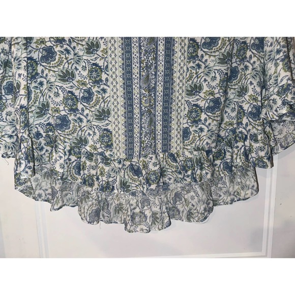 Cynthia Rowley Plus Size 1X Floral Ruffle Bell Sleeve Blouse Cottage Bohemian - Picture 2 of 8